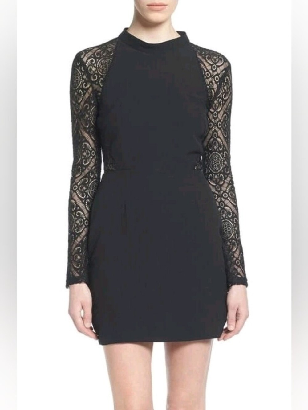 ASTR Black Lace Back/sleeve Mini Dress